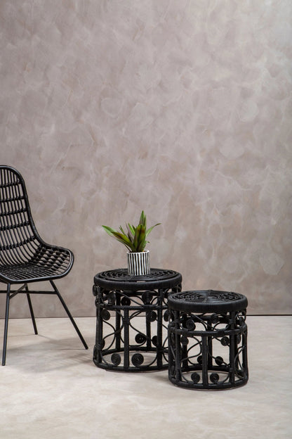 Rinjani Set Of Two Black Natural Rattan Tables