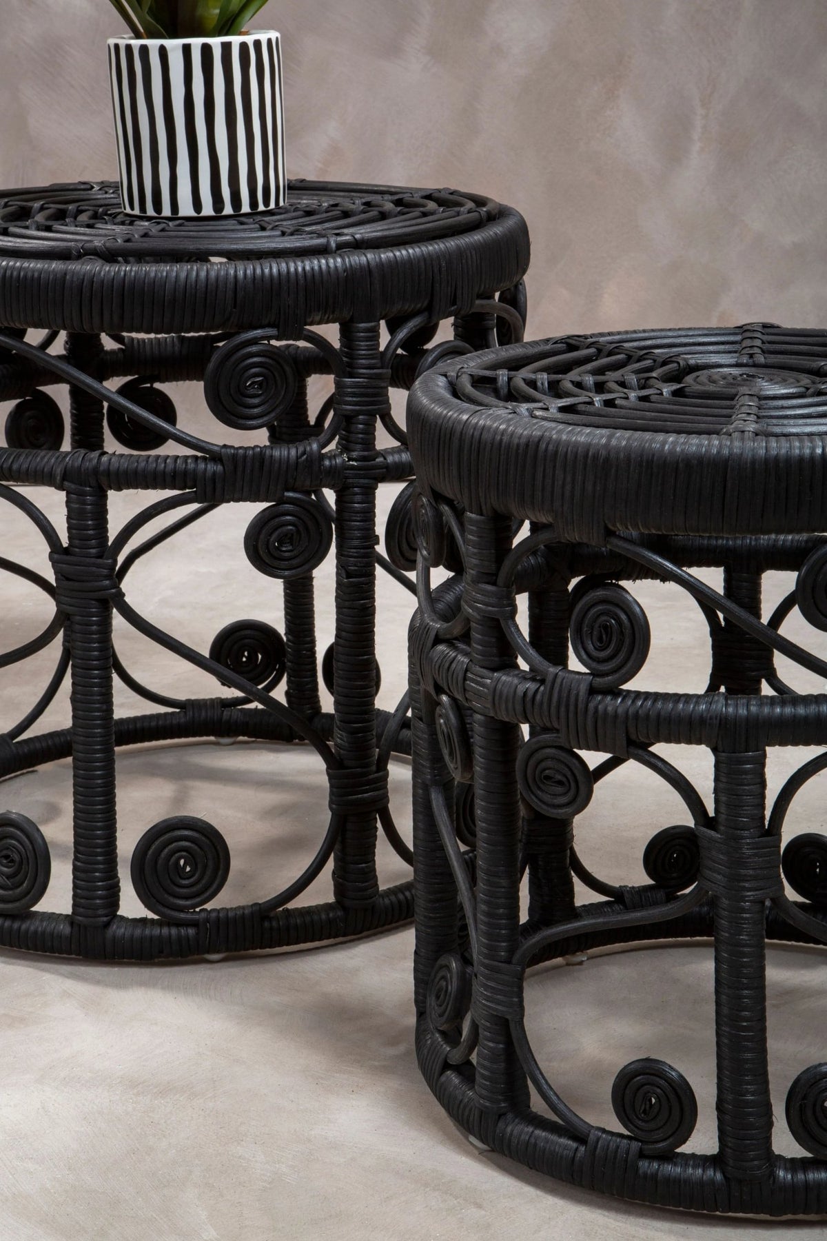 Rinjani Set Of Two Black Natural Rattan Tables