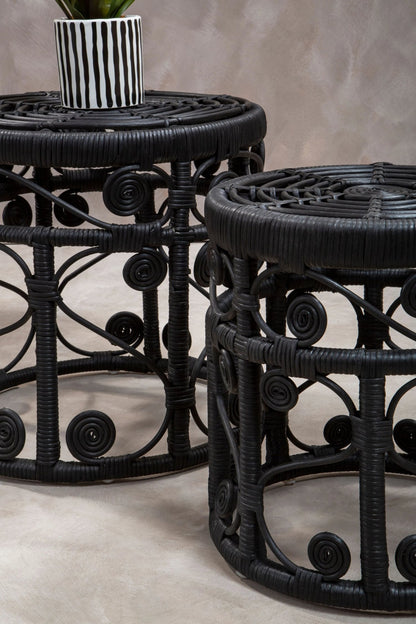 Rinjani Set Of Two Black Natural Rattan Tables