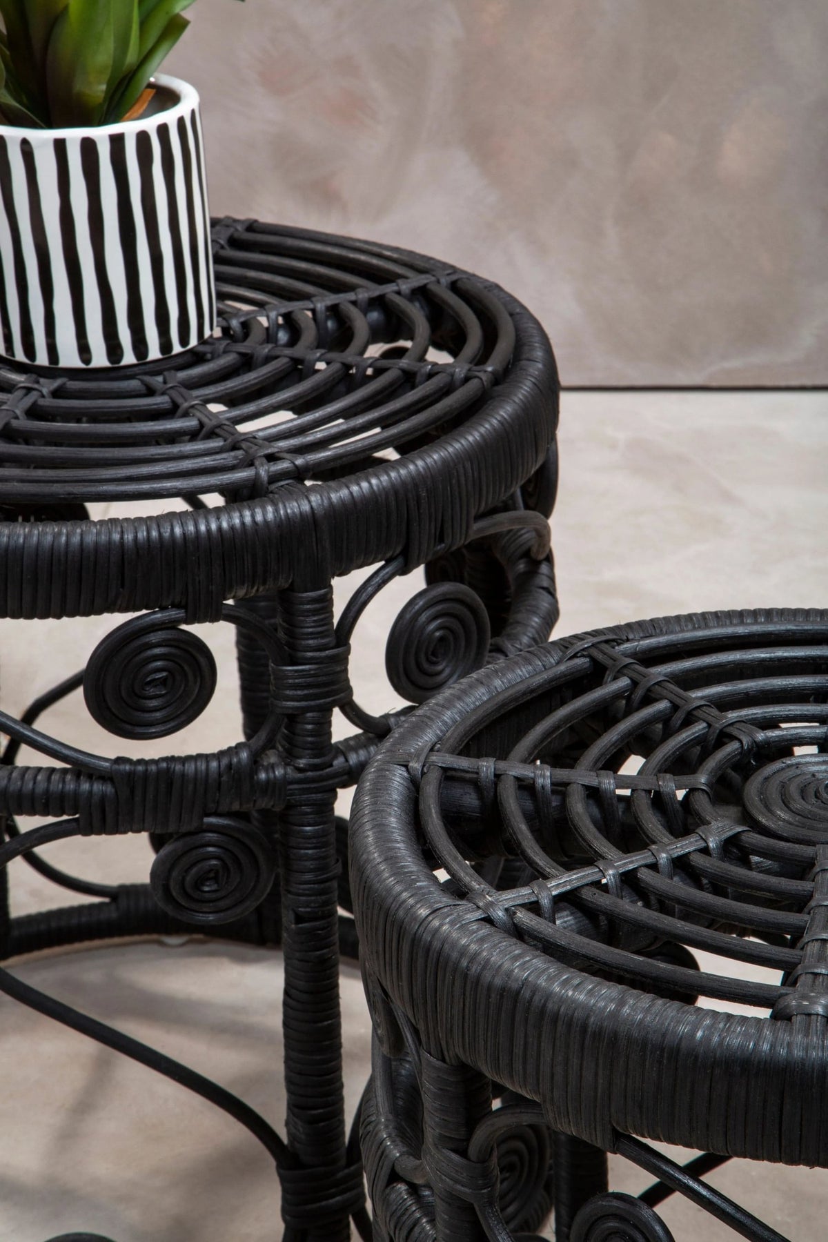 Rinjani Set Of Two Black Natural Rattan Tables