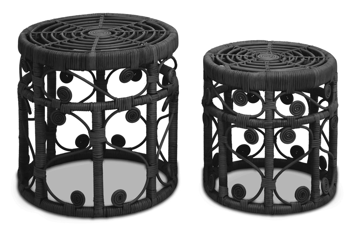 Rinjani Set Of Two Black Natural Rattan Tables