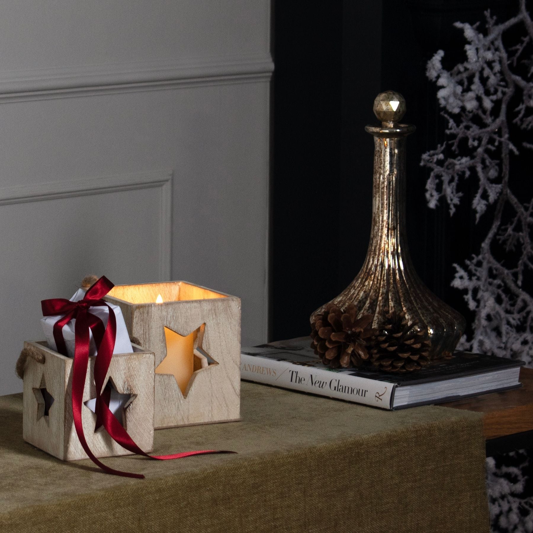 Washed Wood Large Star Tealight Candle Holder - Washed Wood from the Quanta Home collection.