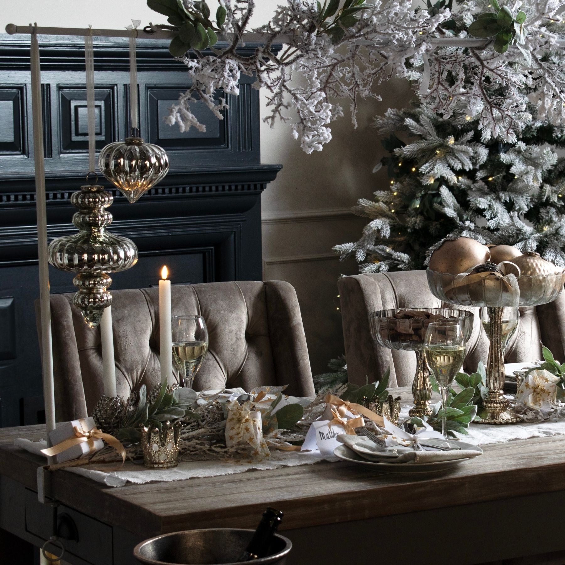 The Noel Collection Antique Silver Large Vallupe Bauble - Tree Hanging from the Quanta Home collection.