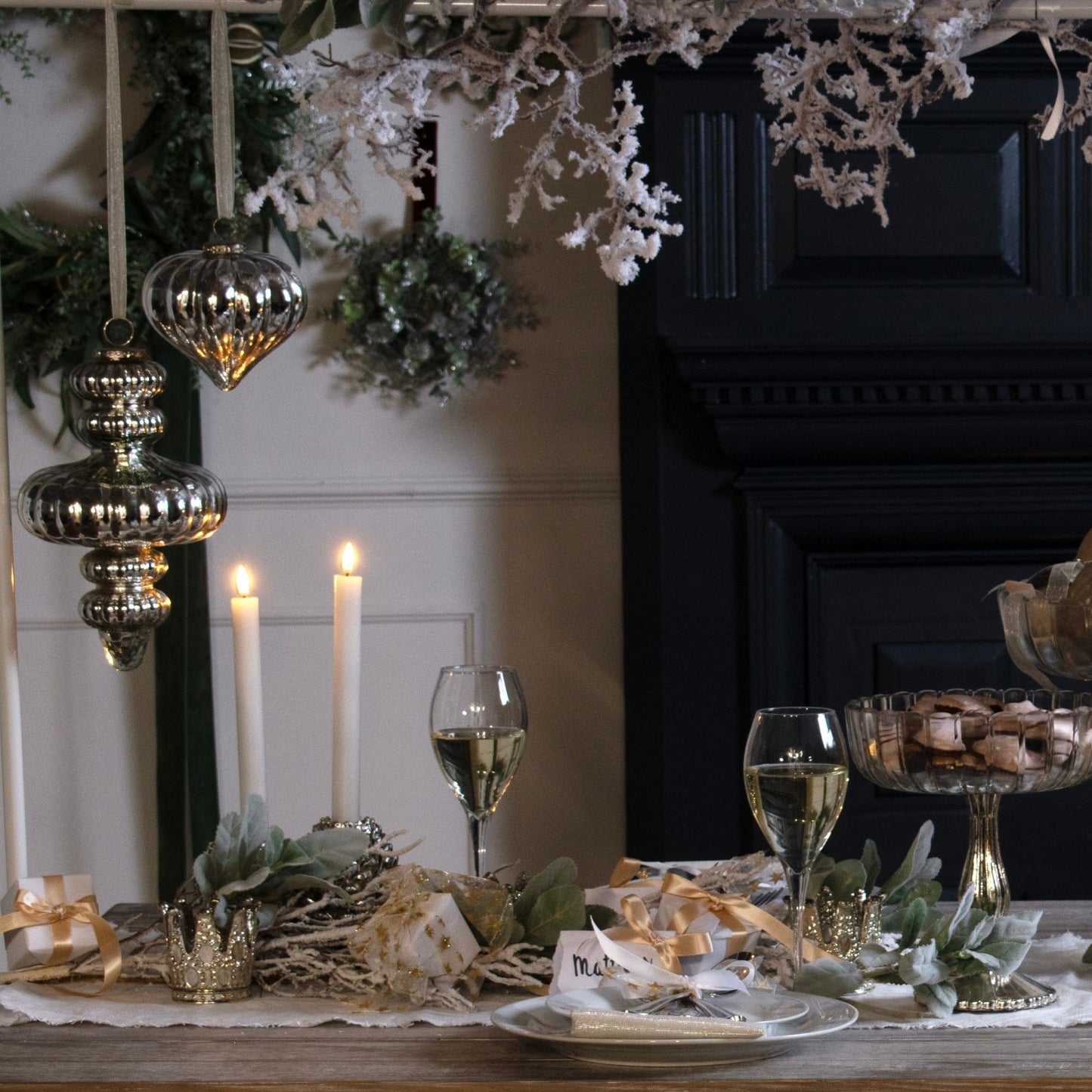 The Noel Collection Antique Silver Large Vallupe Bauble - Tree Hanging from the Quanta Home collection.