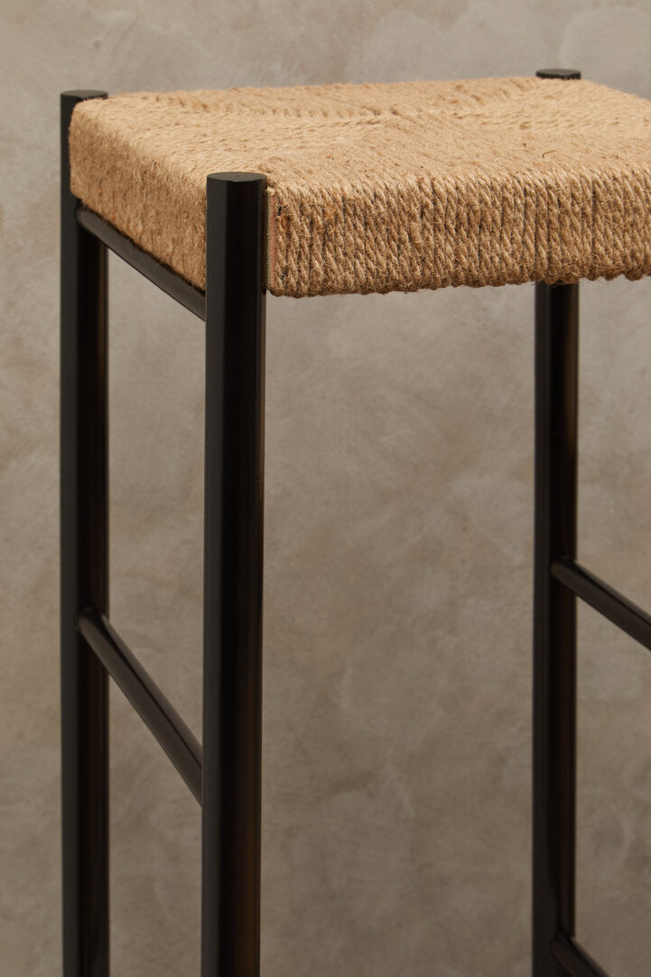 Nautic Natural Rope and Black Wood Bar Stool