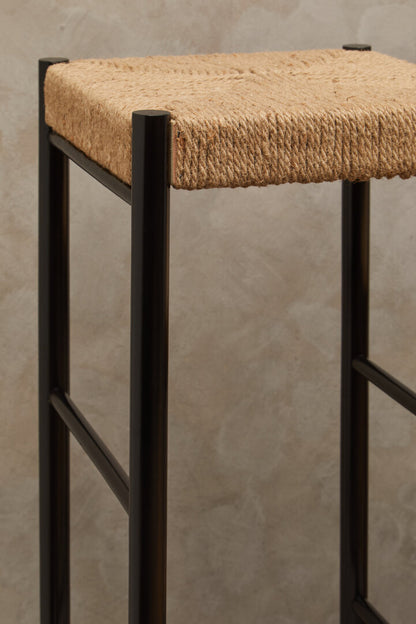 Nautic Natural Rope and Black Wood Bar Stool