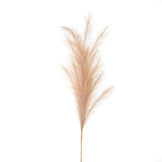 Tall faux pampas grass stem in soft beige hues, featuring feathery plumes and a slender stem for elegant decor.