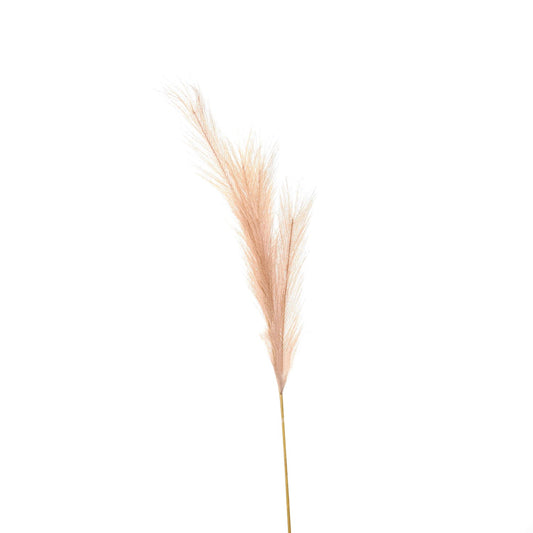 Elegant red faux pampas grass stem with feathery plumes, adding soft movement and natural tones to any decor.