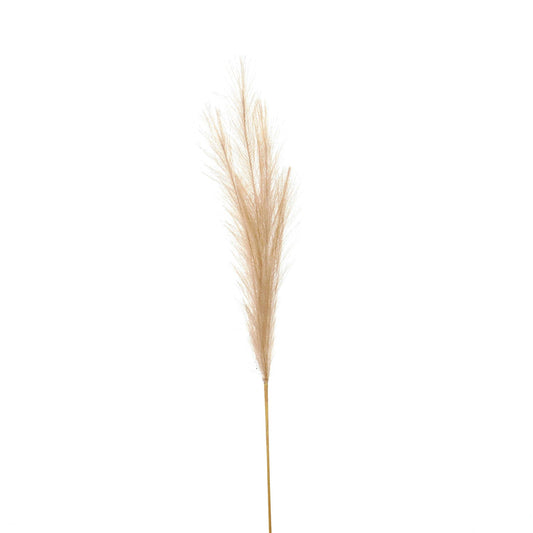 Bleached faux pampas grass stem with delicate white plumes, providing an elegant, low-maintenance accent for modern decor.