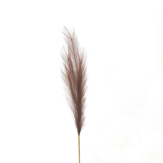 Taupe faux pampas grass stem with delicate feathery texture and muted hue, adding elegance to modern decor.