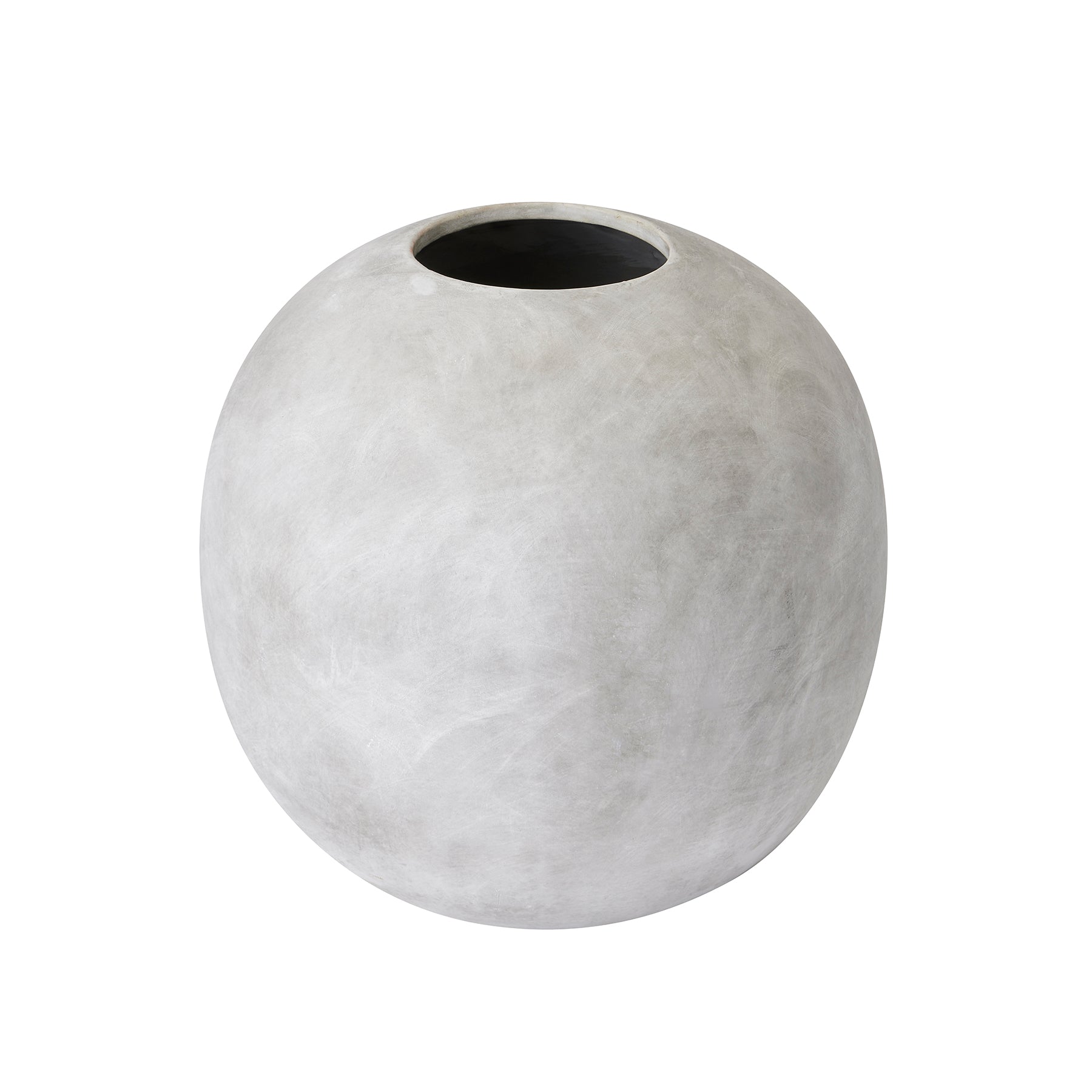 Sleek, modern globe vase in a smooth light gray finish, perfect for displaying faux flowers with elegance.