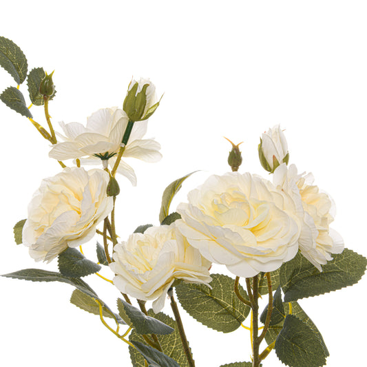 Lifelike soft white cottage roses with lush green foliage, perfect for adding elegance to any decor style.