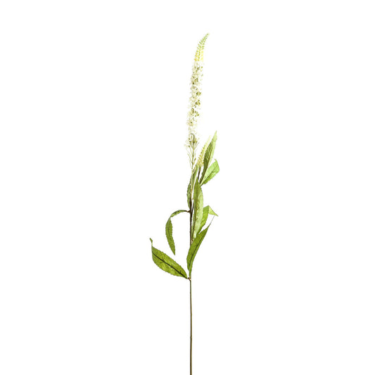Artificial white Veronica stem with delicate blossoms and textured leaves, ideal for elegant floral arrangements.