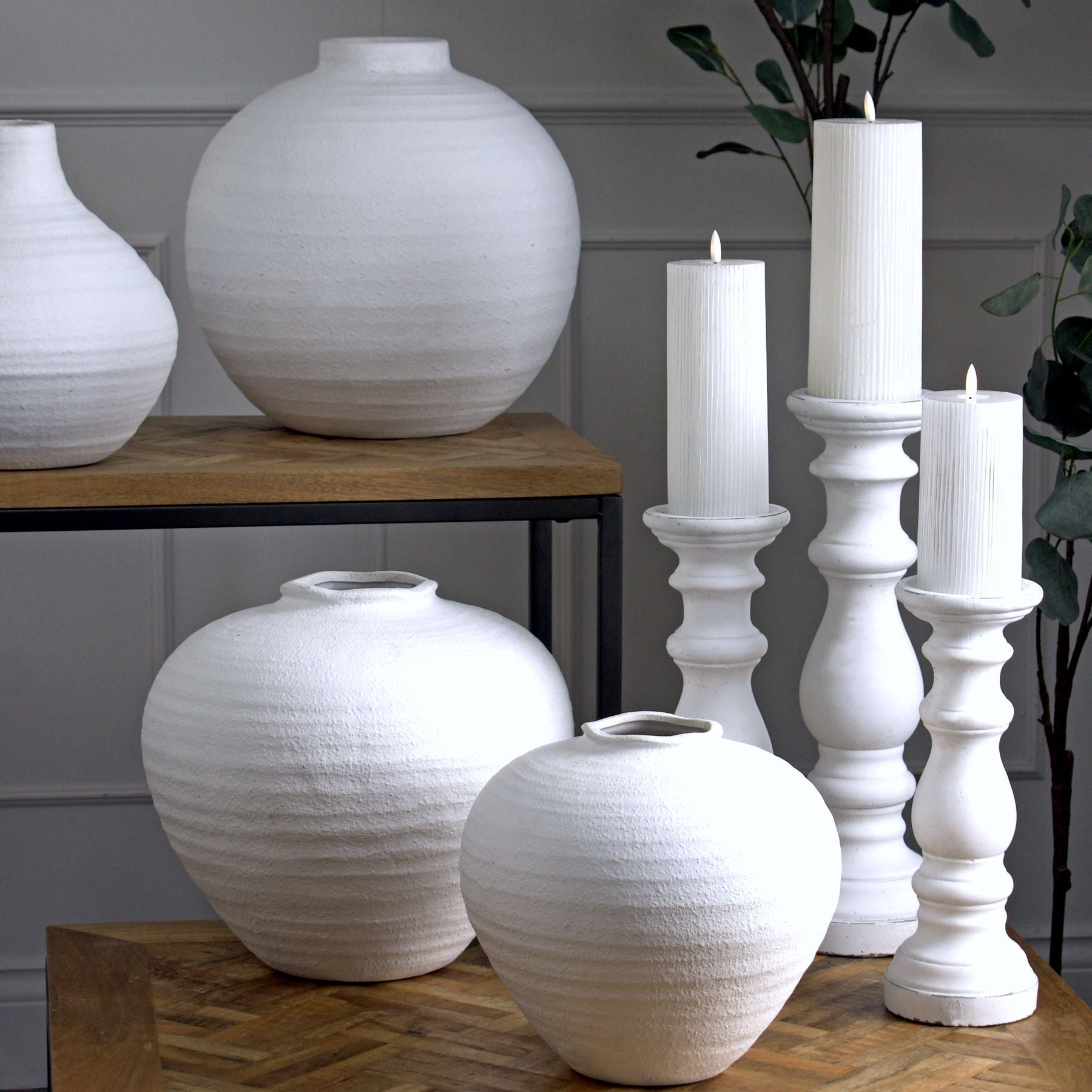 Matt White Small Ceramic Column Candle Holder - Ornaments from the Quanta Home collection.
