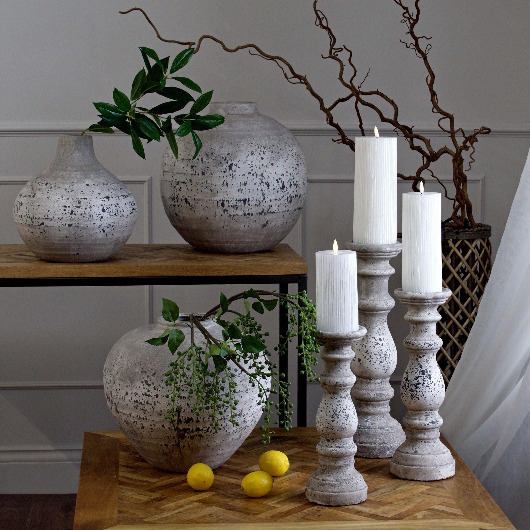 Stone Ceramic Column Candle Holder - Ornaments from the Quanta Home collection.