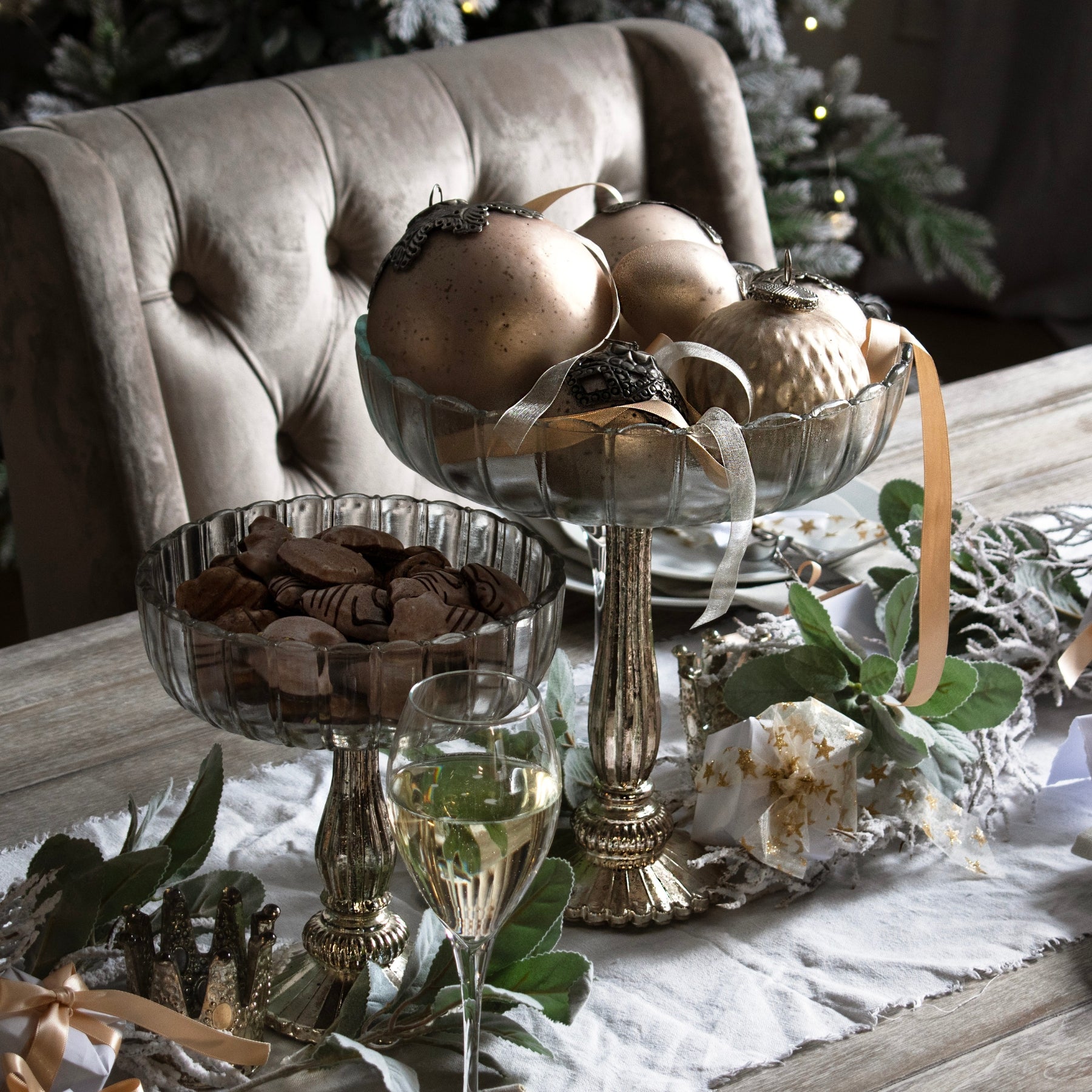 Medium Fluted Glass Display Bowl - Christmas Room Decorations from the Quanta Home collection.