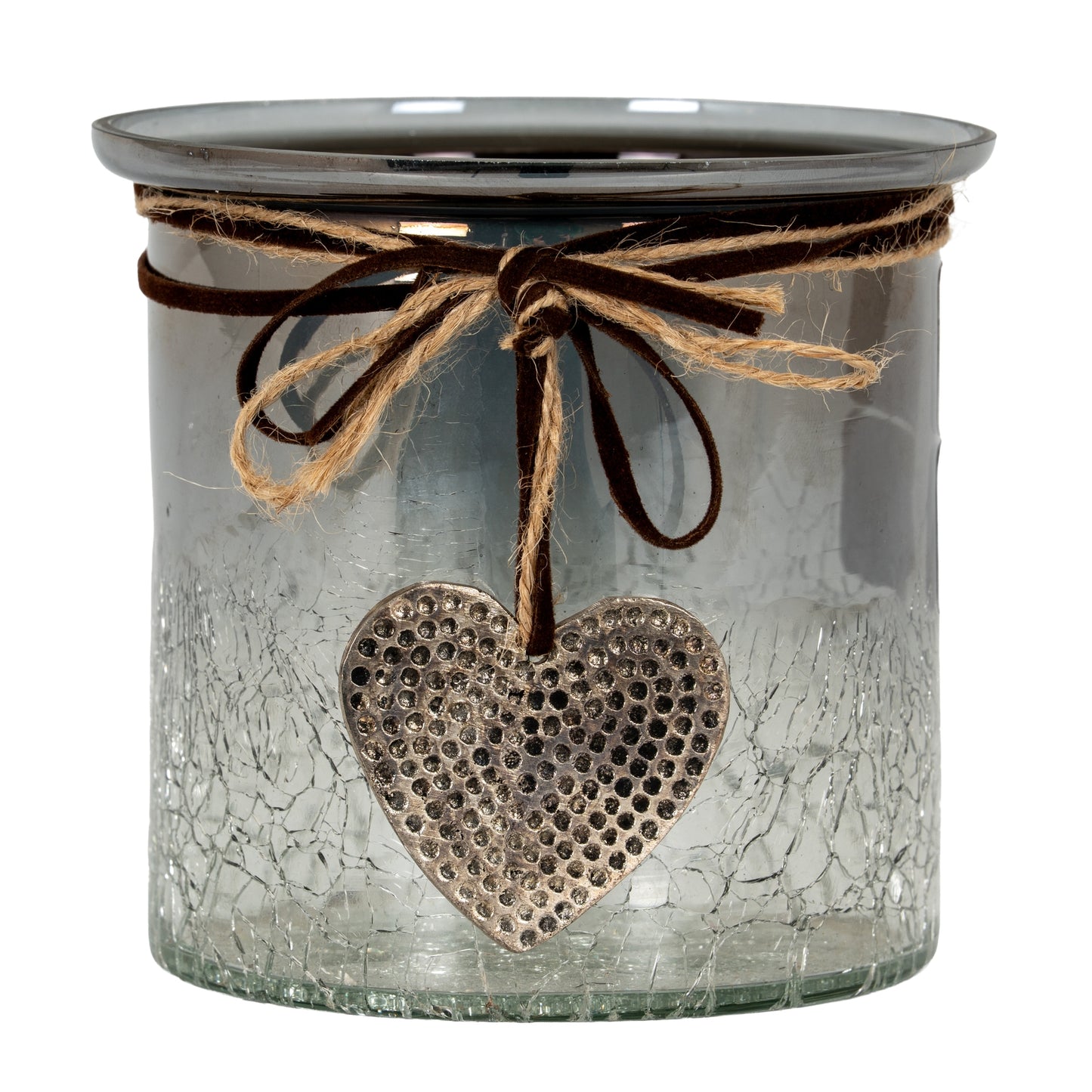 Smoked Midnight Crackled Heart Large Candle Holder