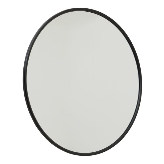Large circular wall mirror with a sleek matte black frame, measuring 120cm in diameter, perfect for enhancing any room's decor.