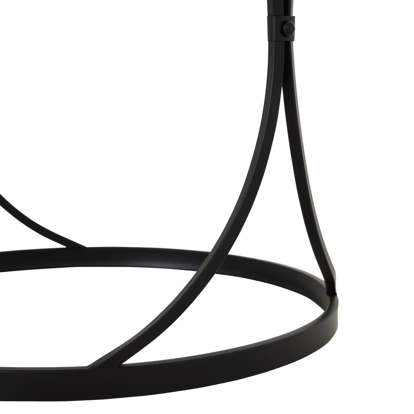 Black metal framework supports two elegant mirrored side tables, featuring a sleek, minimalist design with a reflective surface.