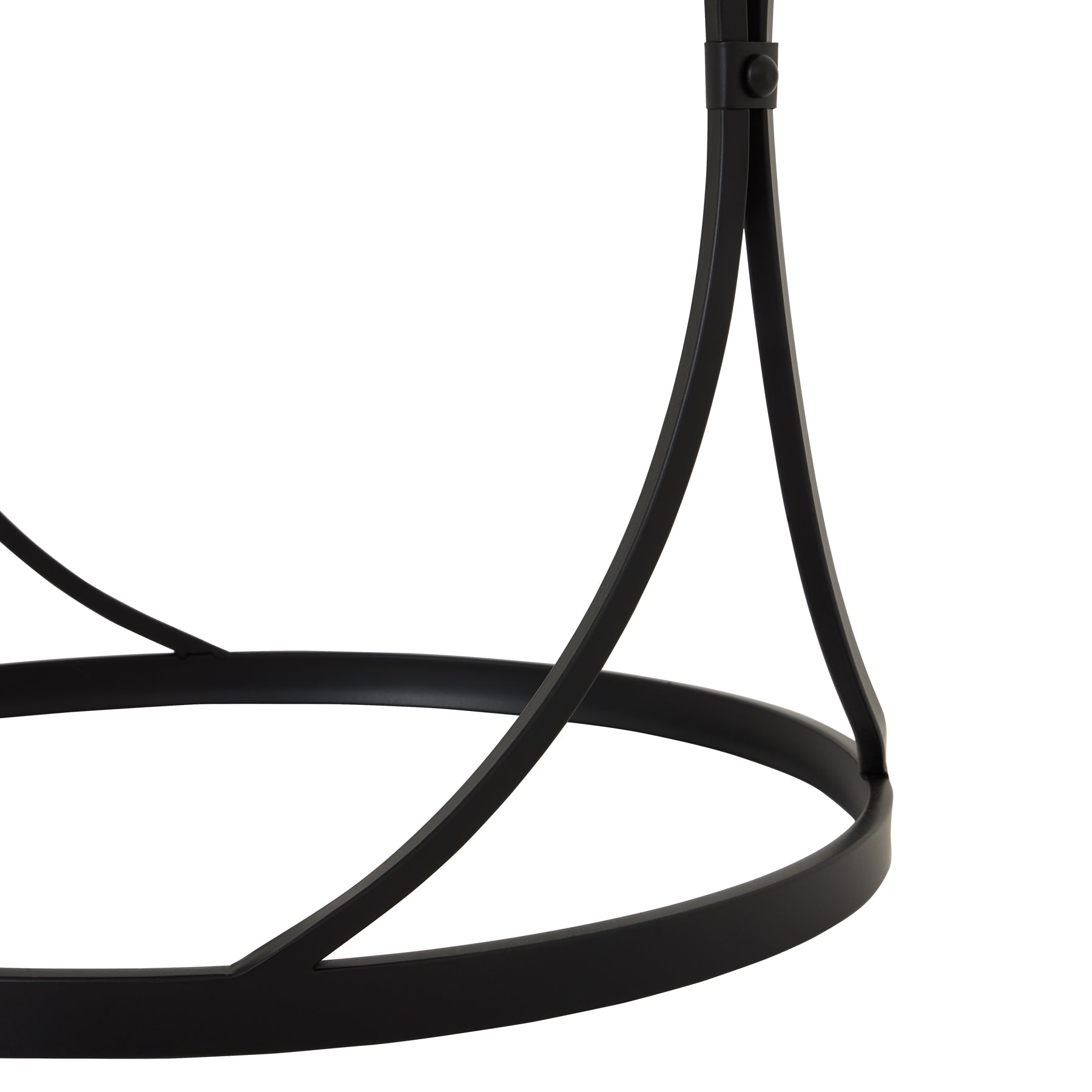 Black metal framework supports two elegant mirrored side tables, featuring a sleek, minimalist design with a reflective surface.