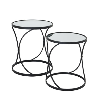 Concaved Set Of Two Black Mirrored Side Tables - Side Tables from the Quanta Home collection.