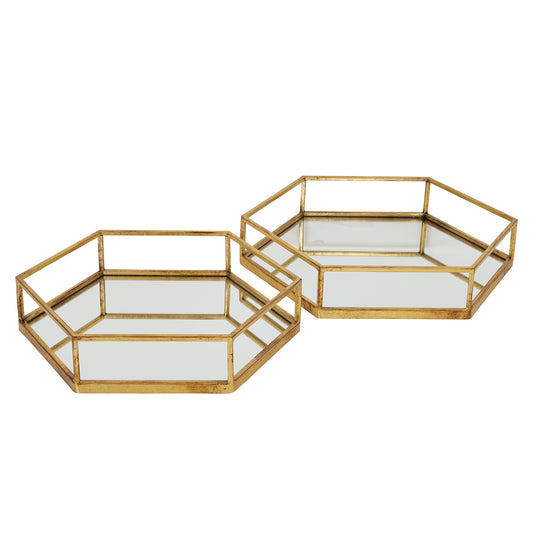 Gold Hexagon Set Of Two Trays - Trays from the Quanta Home collection.