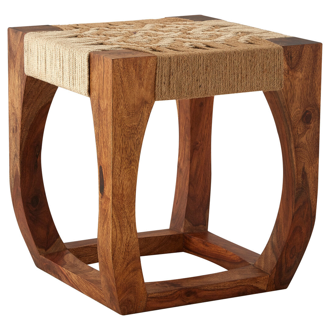 Indie Sheesham Wood And Jute Boho Stool