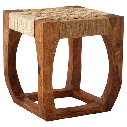 Indie Sheesham Wood And Jute Boho Stool