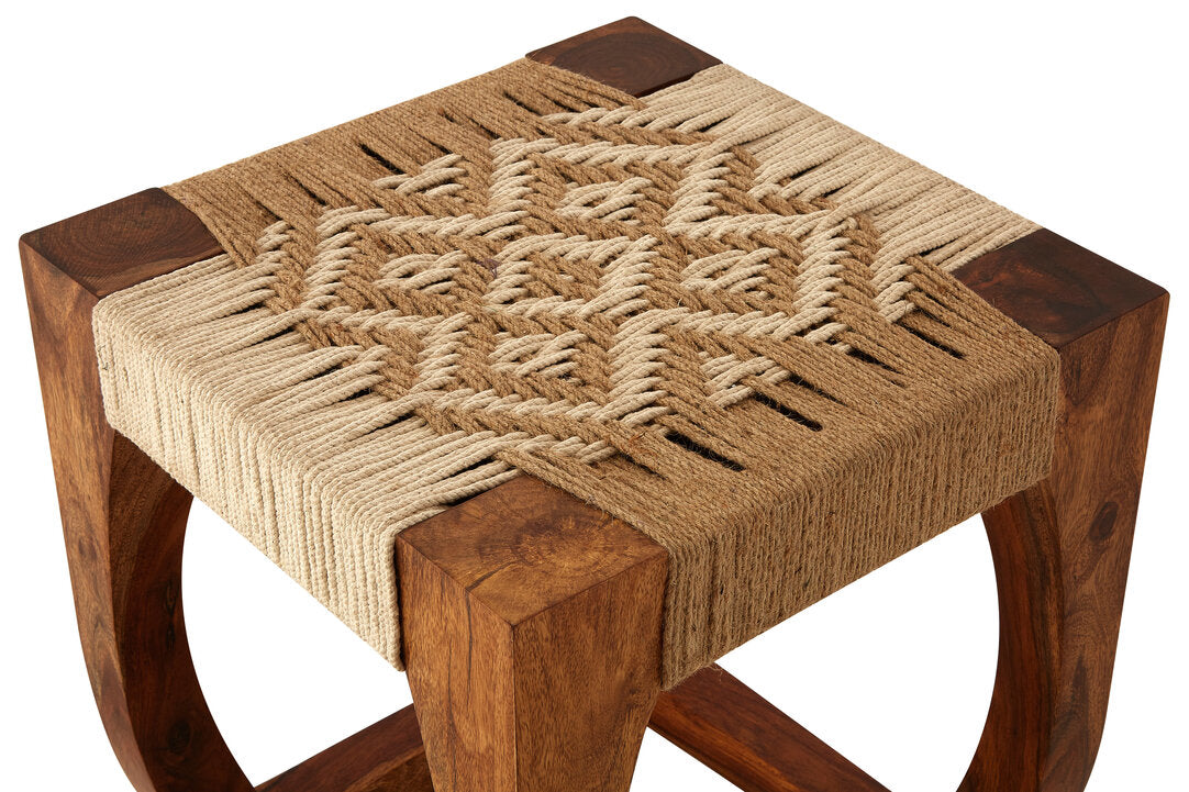 Indie Sheesham Wood And Jute Boho Stool
