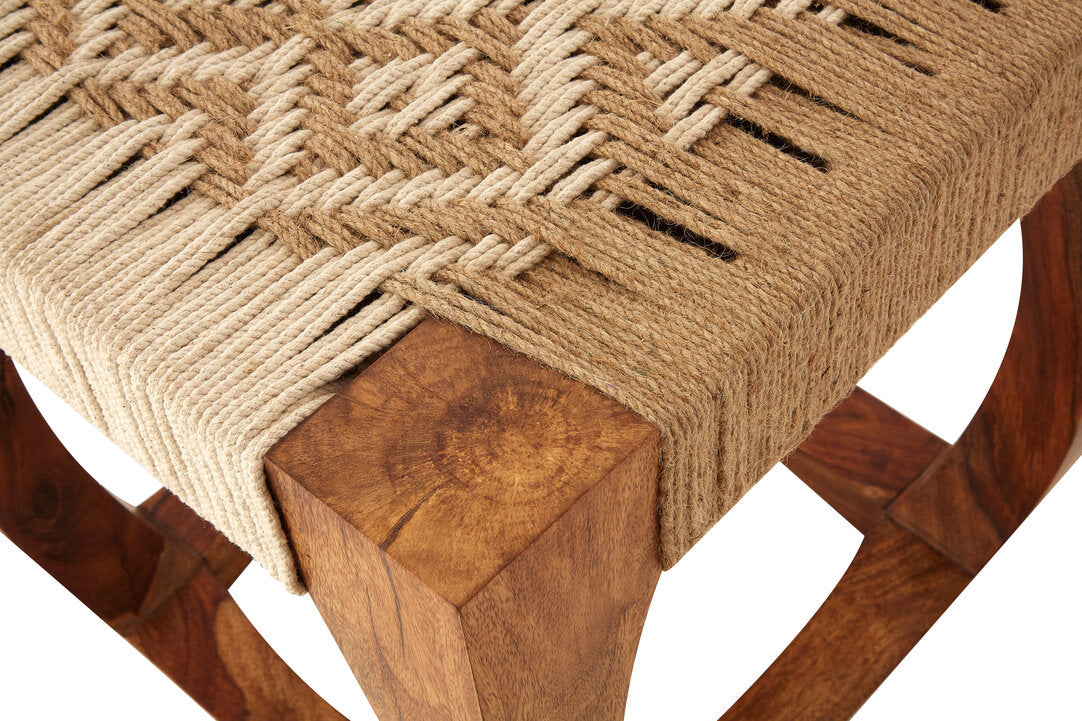 Indie Sheesham Wood And Jute Boho Stool