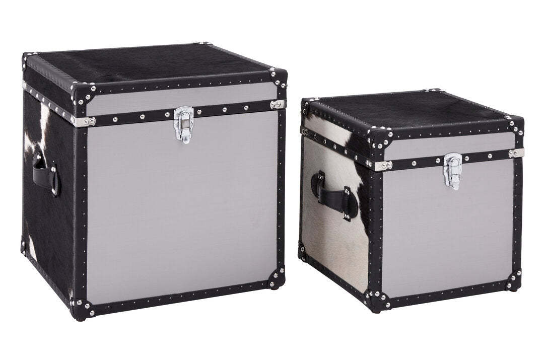 Chelsea Townhouse Black And White Genuine Cowhide Storage Trunk Set