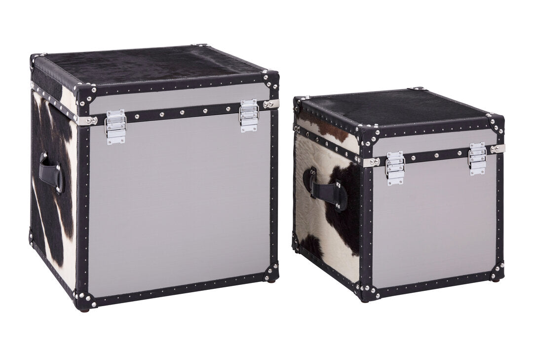Chelsea Townhouse Black And White Genuine Cowhide Storage Trunk Set