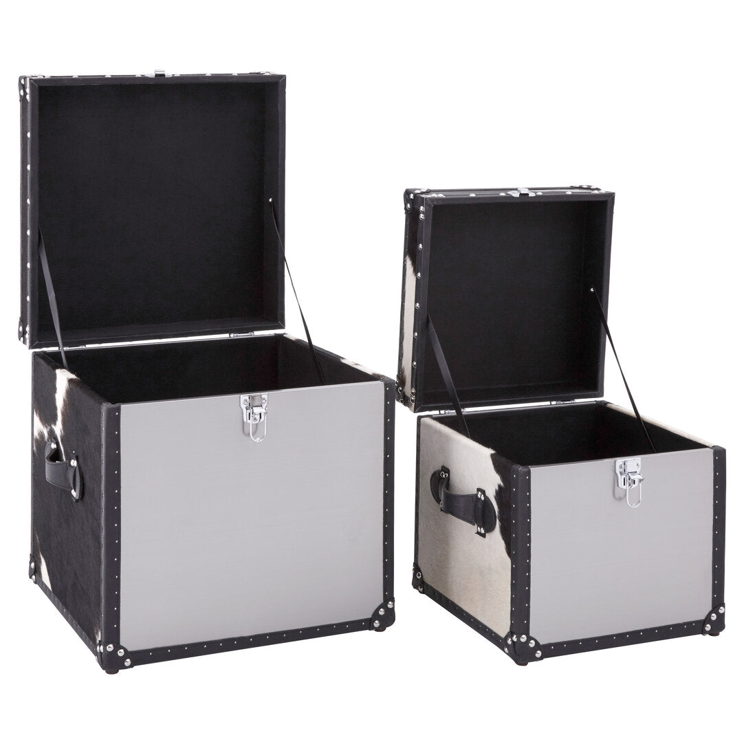 Chelsea Townhouse Black And White Genuine Cowhide Storage Trunk Set