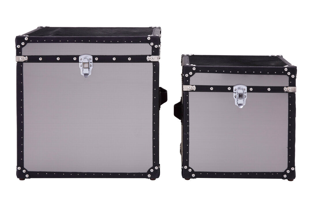 Chelsea Townhouse Black And White Genuine Cowhide Storage Trunk Set