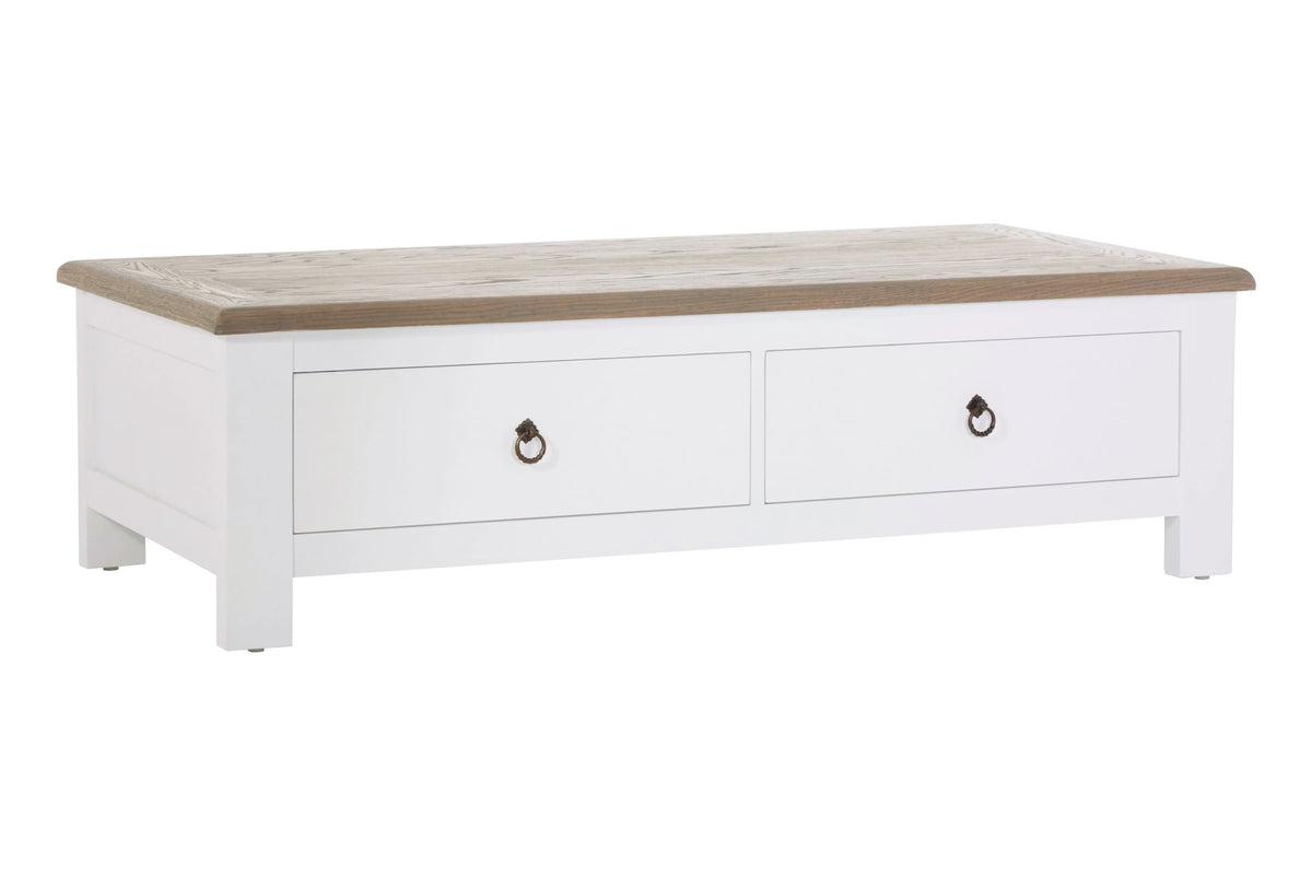 Hawthorne White and Oak Wood Coffee Table with Drawers