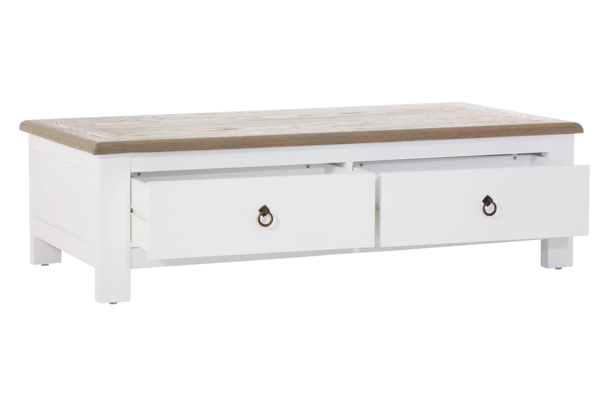 Hawthorne White and Oak Wood Coffee Table with Drawers
