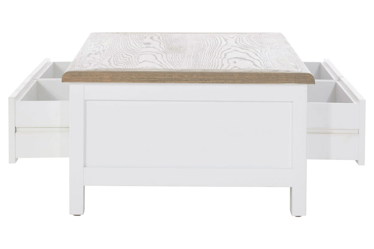 Hawthorne White and Oak Wood Coffee Table with Drawers