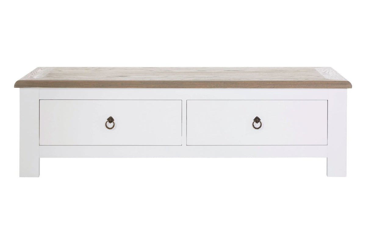 Hawthorne White and Oak Wood Coffee Table with Drawers