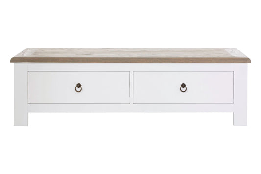 Hawthorne White and Oak Wood Coffee Table with Drawers