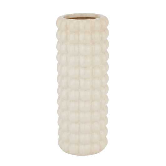 Cream bubble vase with intricate texture and neutral glaze, perfect as a sculptural decor piece for sophisticated interiors.