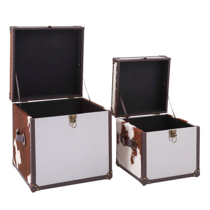 Chelsea Townhouse Brown And White Genuine Cowhide Storage Trunk Set