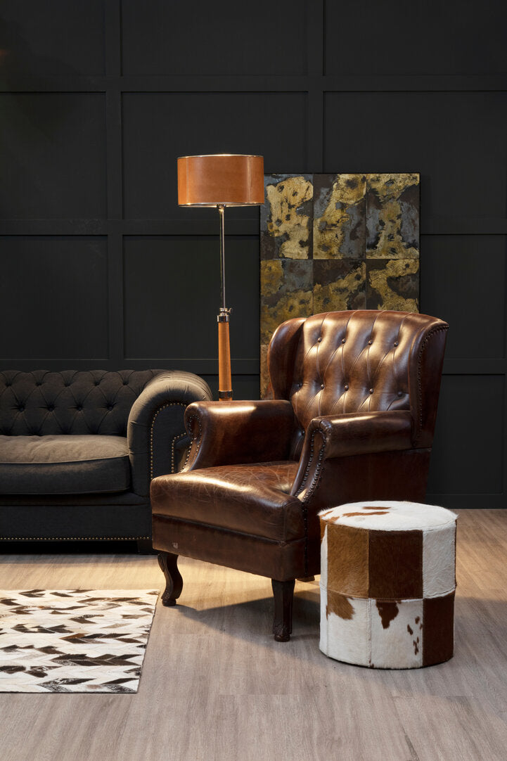Chelsea Townhouse Brown And White Genuine Cowhide Ottoman