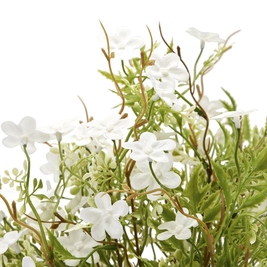 Delicate white bellflowers with lush green foliage, showcasing exquisite craftsmanship for an elegant, tranquil decor.
