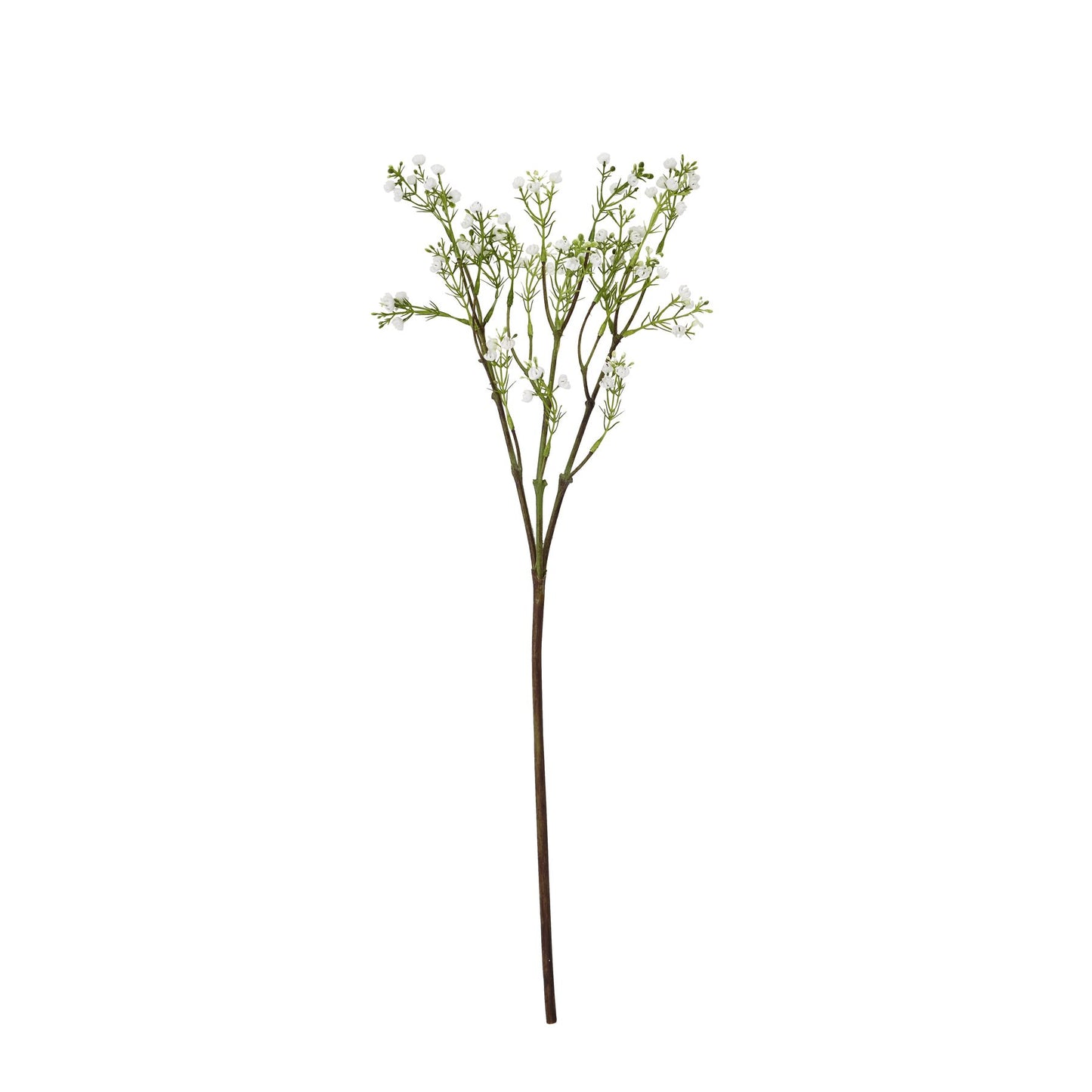 Delicate artificial Lily of the Valley stem featuring white blossoms and lush green foliage, perfect for elegant displays.