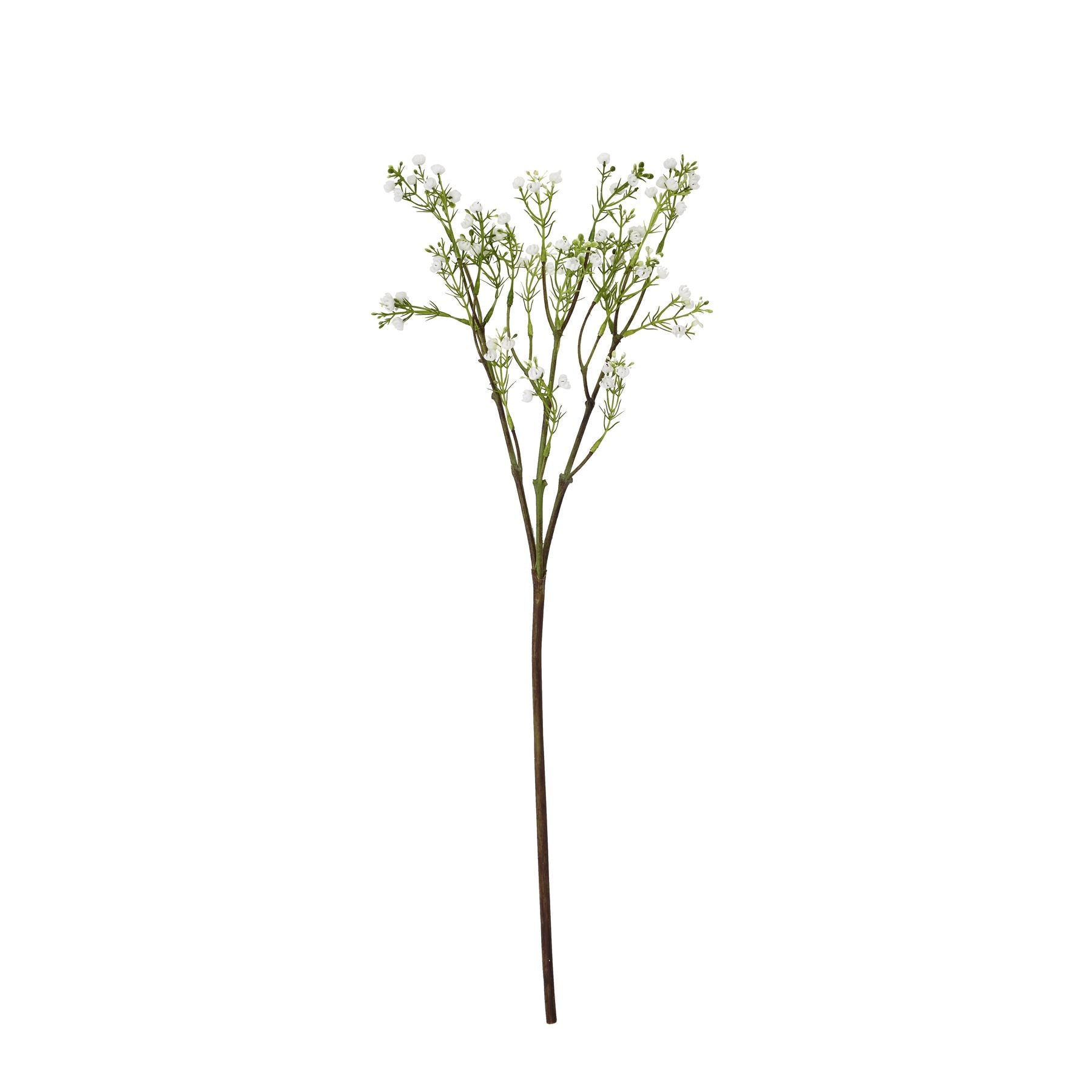 Delicate artificial Lily of the Valley stem featuring white blossoms and lush green foliage, perfect for elegant displays.