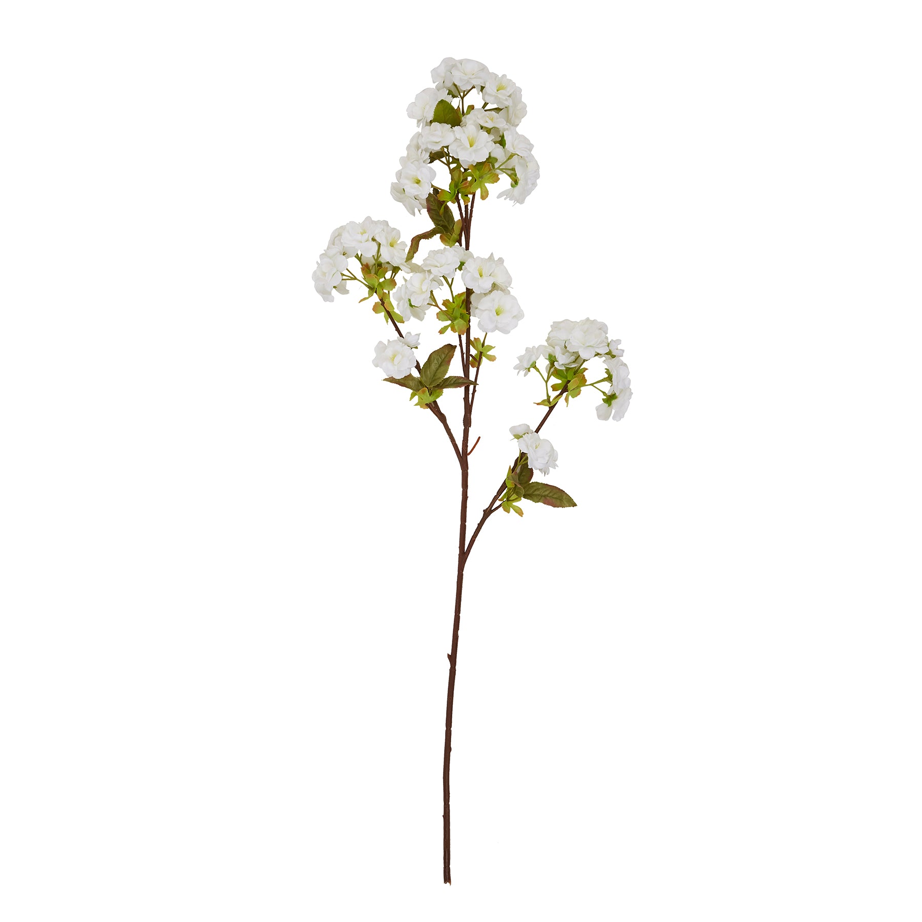 Tall white artificial flower stem with delicate blossoms and green leaves, measuring 130cm, perfect for elegant home decor.
