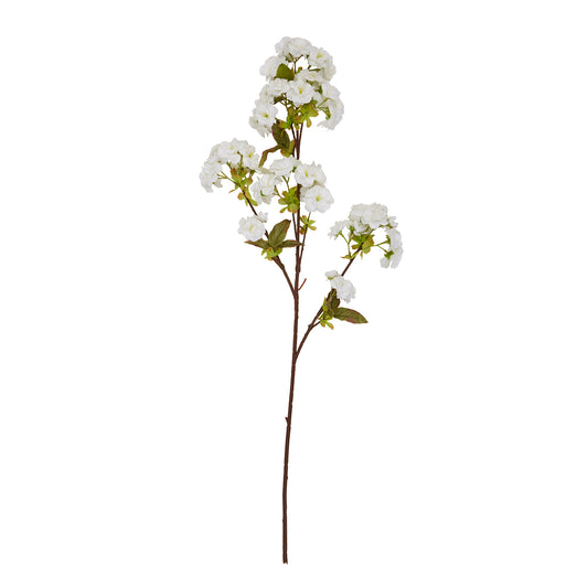 Tall white artificial flower stem with delicate blossoms and green leaves, measuring 130cm, perfect for elegant home decor.
