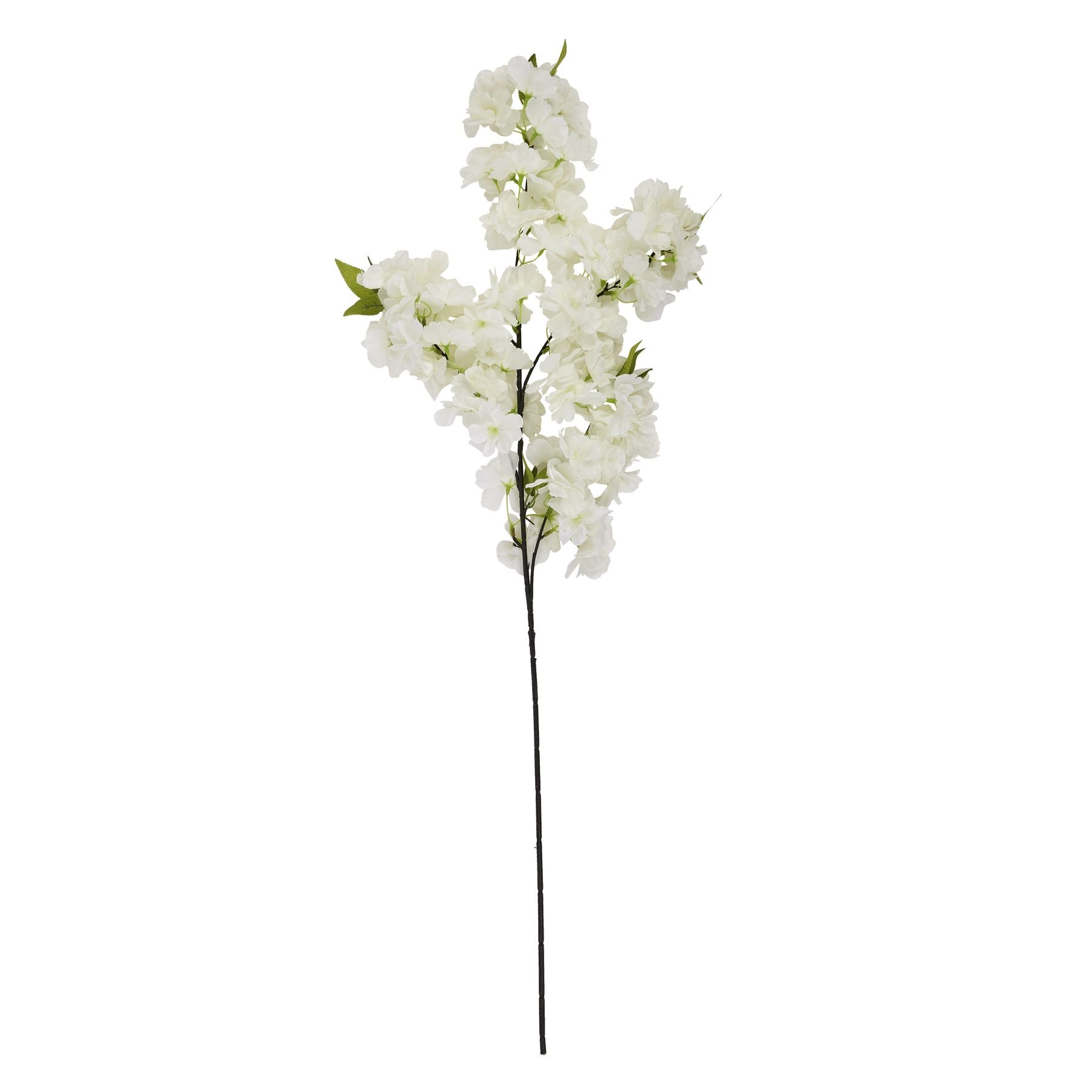 Large, elegant white cherry blossom stem featuring intricately crafted petals on a slender black stem, perfect for sophisticated arrangements.
