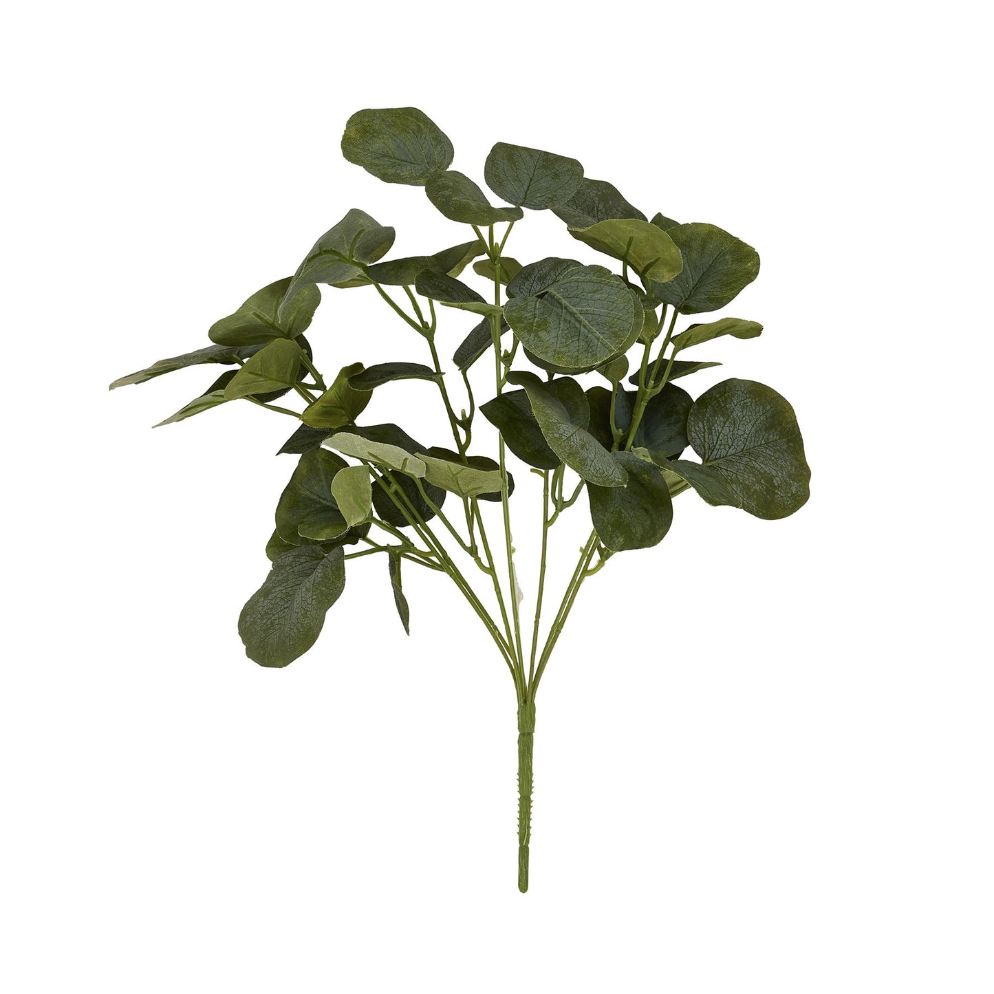 Lifelike short eucalyptus bunch featuring lush green leaves, suitable for small vases or shelf displays, enhances any decor.