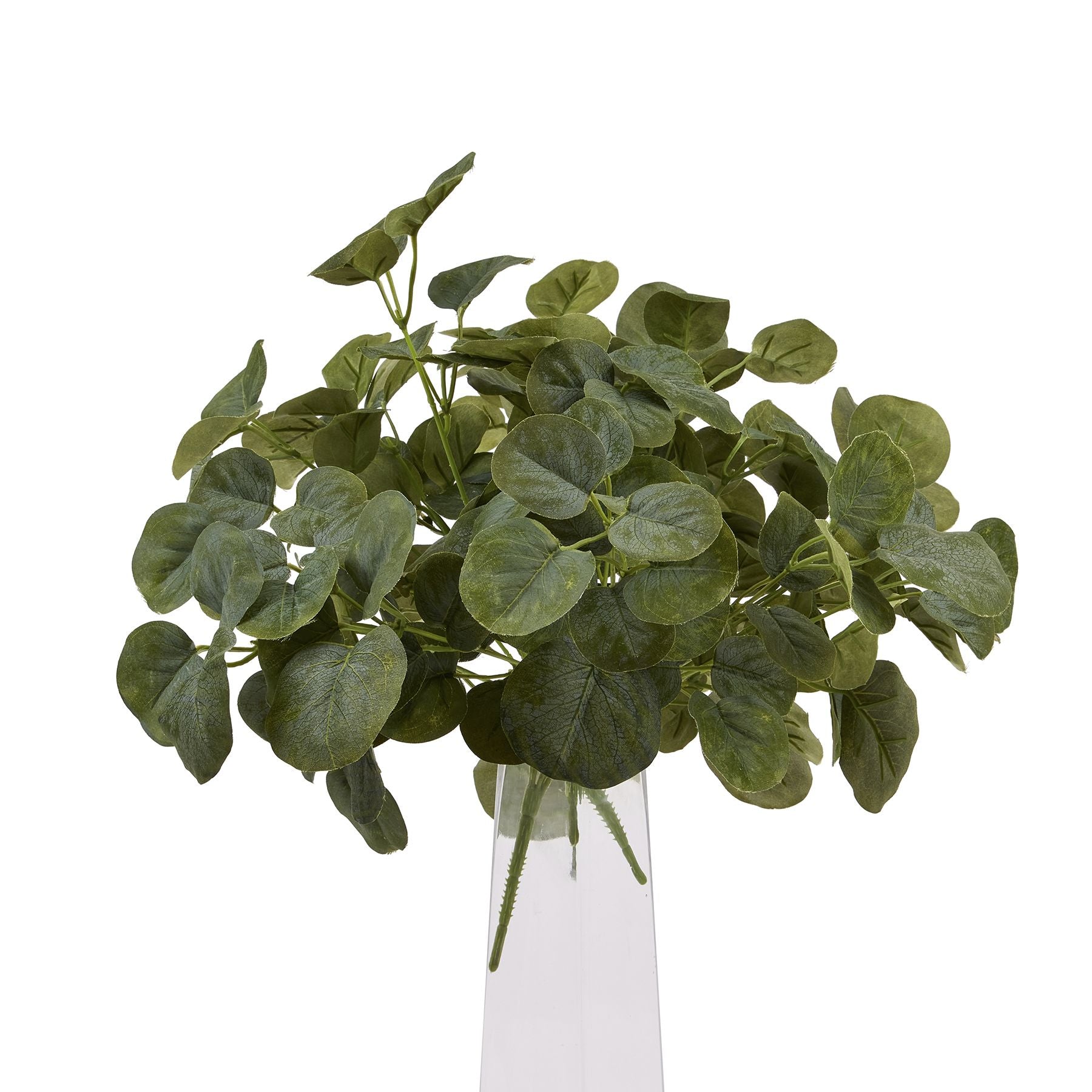 Lush green eucalyptus leaves in a compact arrangement, perfect for small vases or decor, showcasing lifelike texture and detail.